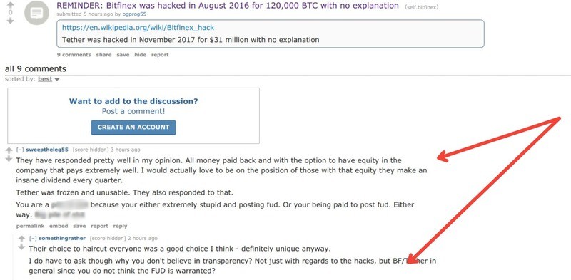 Gli utenti equilibrati abbattono un idiota che probabilmente è stato pagato per parlare male di Bitfinex.