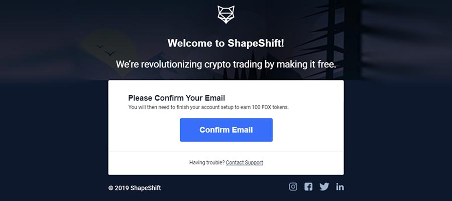 ShapeShift ثبت نام حساب