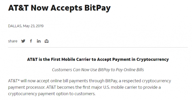 at & amp; t accetta bitcoin