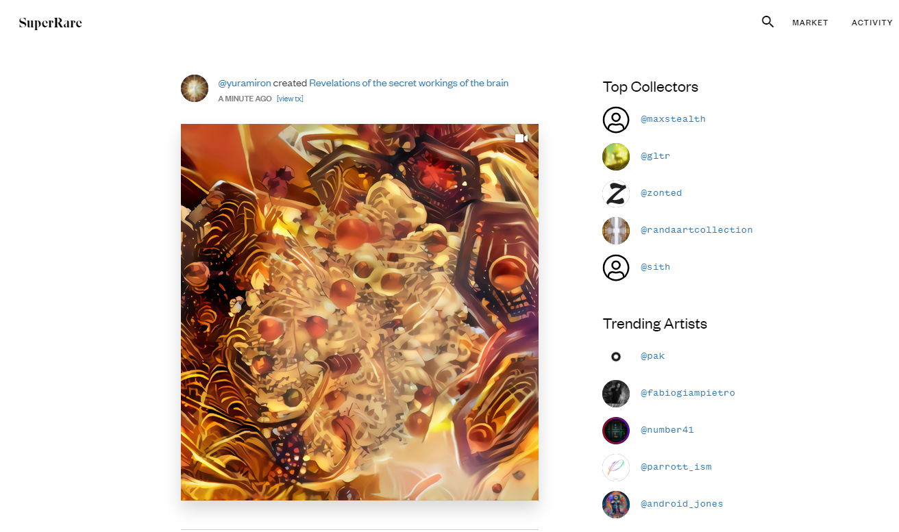 SuperRare的用户可以跟踪艺术品的流行趋势