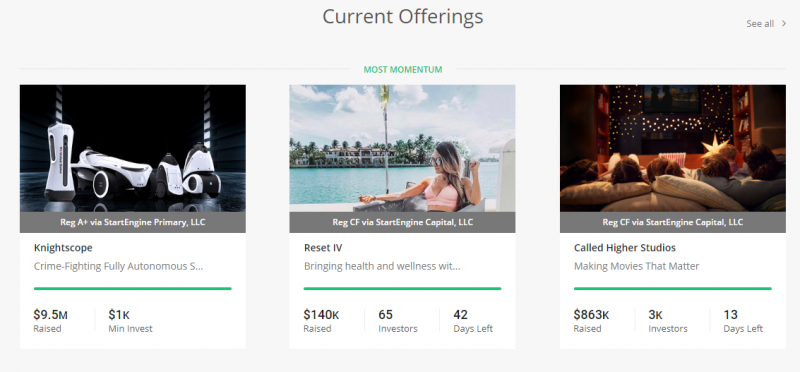 StartEngine Equity Crowdfunding tramite Homepage