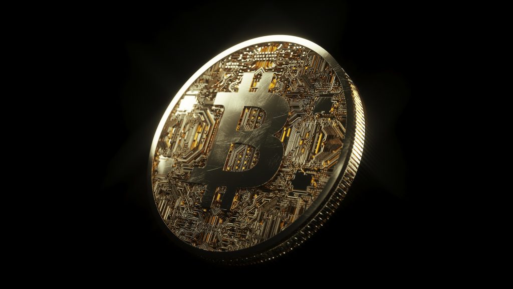 Bitcoin dengan latar belakang hitam
